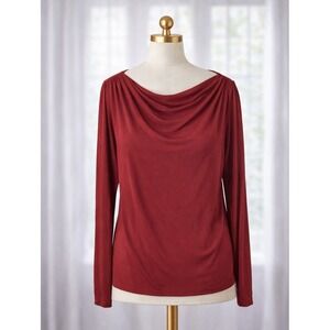 Lauren Ralph Lauren Popover Top Drape Neck Soft Rayon Knit Red Size Large